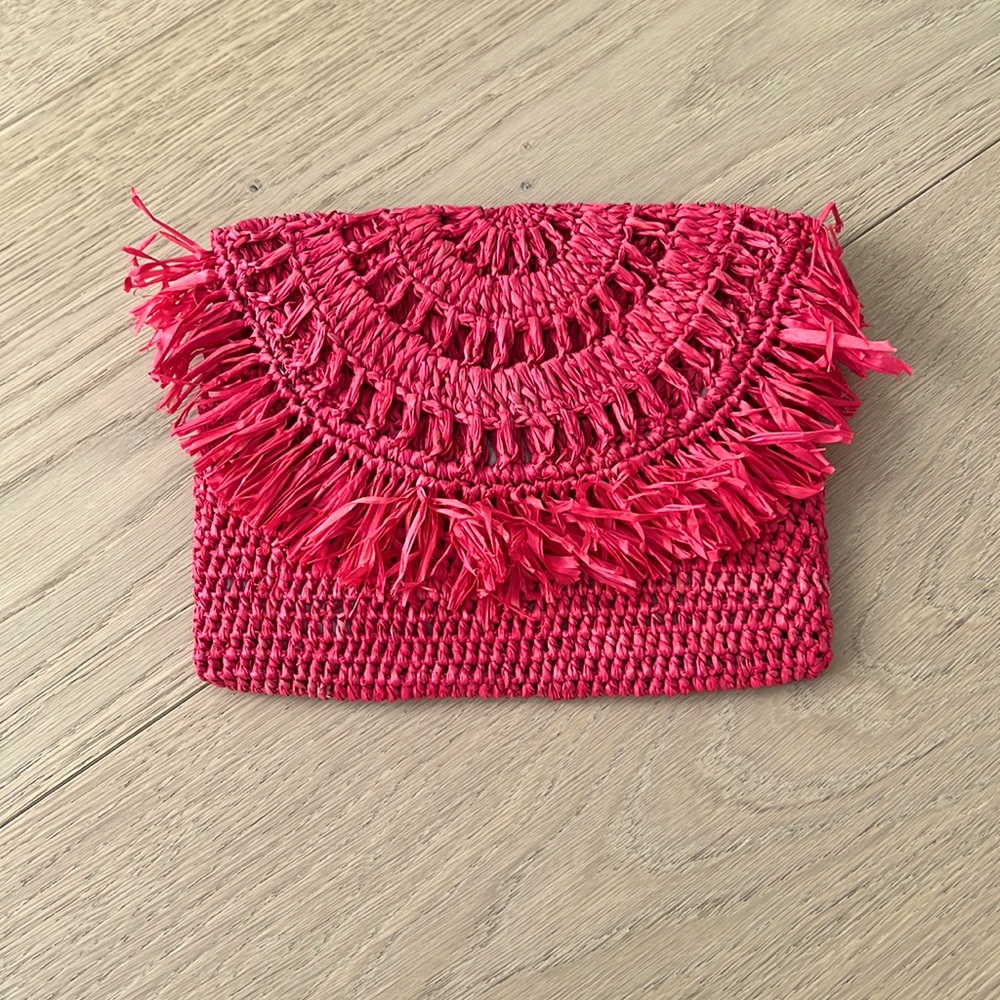 Raffia clutch, coral